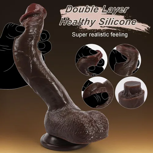 Miniatura 3 de Consolador realista para principiantes, consoladores negros de silicona suave de 8.4 pulgadas con fuerte ventosa para juego sin manos, pene anal