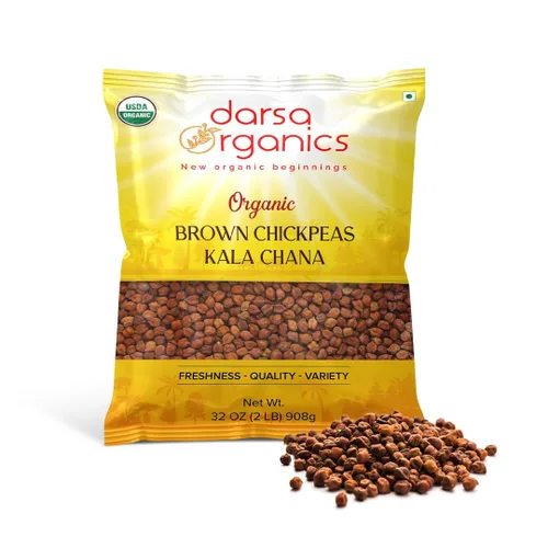 Darsa Organics Lentejas de garbanzos negros, Kala Chana Dal, 2 libras de granos de garbanzos marrones orgánicos USDA, sin OMG, ideales para dietas