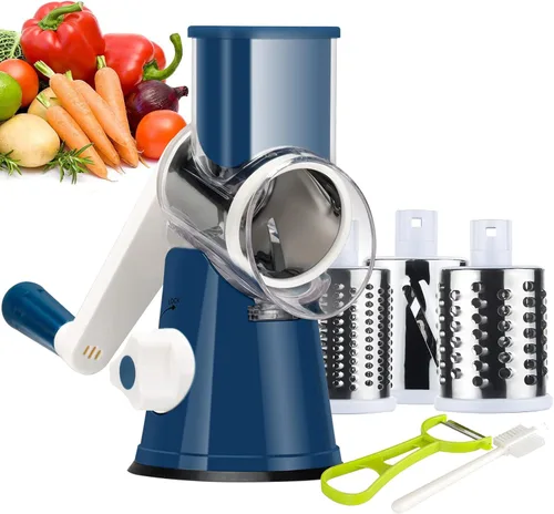 Miniatura 13 de Ourokhome rallador giratorio de queso con manivela manual, triturador de cocina con rebanador de mandolina de velocidad y raspador de hielo con Negro