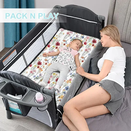Miniatura 4 de Bimocosy Pack and Play - Juego de 4 sábanas bajeras de 38 x 26 pulgadas, paquete n Play para niños y niñas, suaves y elásticas para colchón