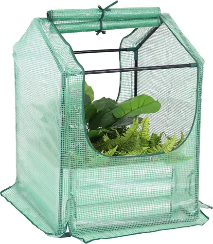 Miniatura 9 de Sunnydaze - Cama de jardín elevada de acero con mini invernadero, kit de invernadero para exteriores, 2 puertas con cremallera, transparente, 4 x 2