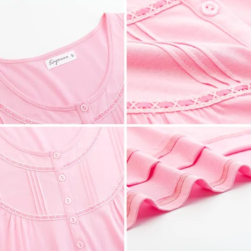 Miniatura 9 de Keyocean - Camisón de algodón para mujer, suave, cómodo, ligero, manga corta, vestido de casa, ropa de dormir, ropa de sala para verano.