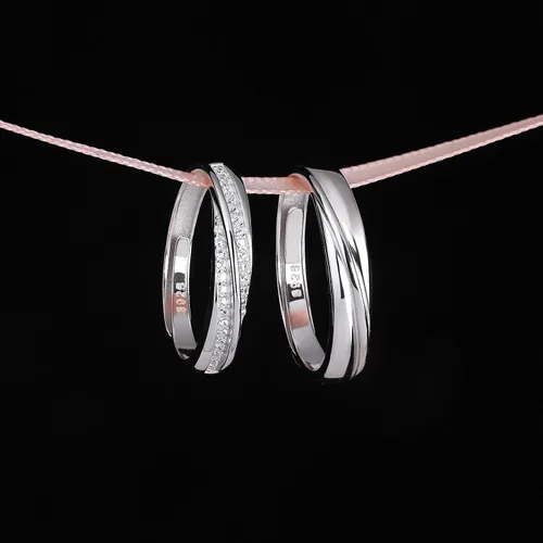 Miniatura 2 de Meissa 2 anillos de pareja para hombres y mujeres de plata de ley 925, anillos de promesa a juego, tamaño ajustable, hecho a mano, joyería nupcial