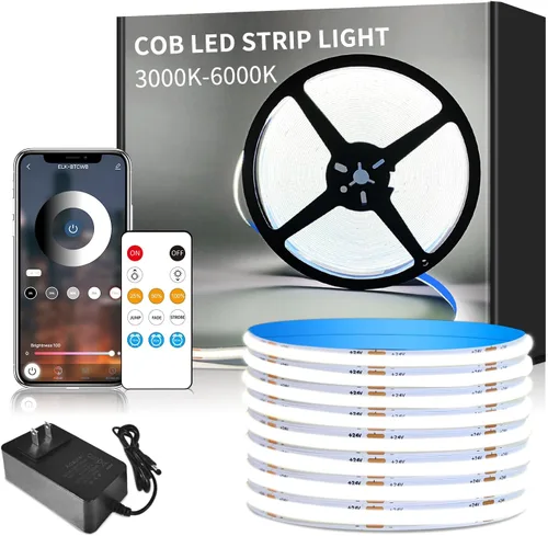 Miniatura 10 de Tiras de Luces LED COB 32.8 pies, 6000K DC 24V Regulables Blancas Flexibles Luces de Cuerda LED para Dormitorio, con Control Remoto y de Aplicación