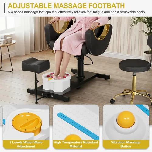 Miniatura 4 de KIGOTY Silla de pedicura sin fontanería, estación de pedicura reclinable con altura ajustable y giro de 360 grados, silla de spa hidráulica
