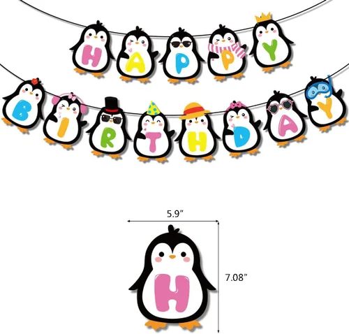 Miniatura 2 de Bonita pancarta de feliz cumpleaños de pingüino, decoraciones de fiesta de cumpleaños de pingüinos, decoración de fiesta de cumpleaños de baby