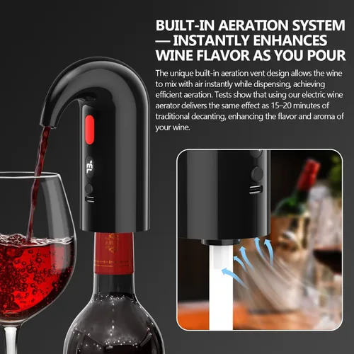Miniatura 4 de Aireador eléctrico de vino y bomba decantadora – Perfecto para el día del padre, aireación silenciosa de doble bomba, vertido medido, visualización
