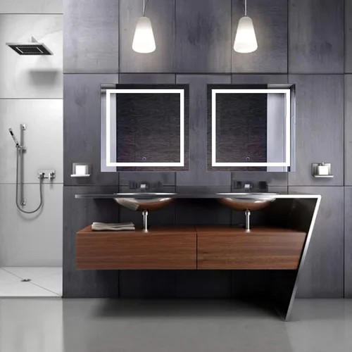 Miniatura 4 de Krugg Espejo de baño LED cuadrado de 24 x 24 pulgadas Espejo de tocador iluminado incluye atenuador y desempañador Montaje en pared vertical u