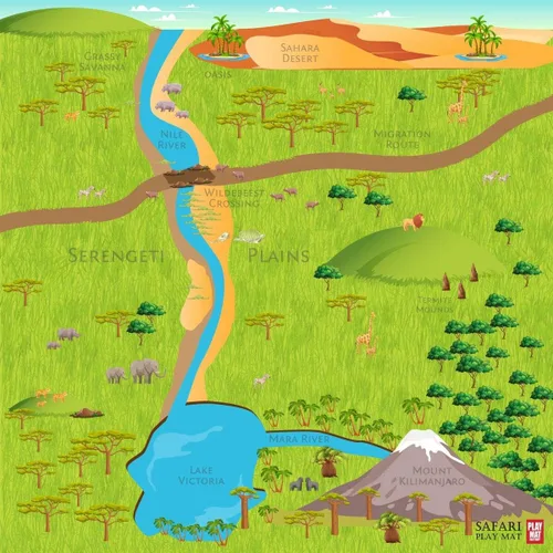 Miniatura 6 de Play Mat Factory - Alfombrilla de juego de safari para animales de juguete, solución plegable, tamaño grande de 57 x 57 pulgadas, todos los animales