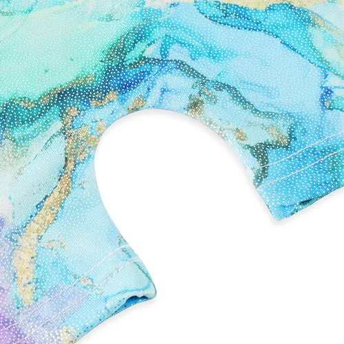 Miniatura 154 de HOZIY - Leotardos de gimnasia con pantalones cortos brillantes para niñas pequeñas; estampados de unicornio, aurora, arco iris, sirena, dinosaurio