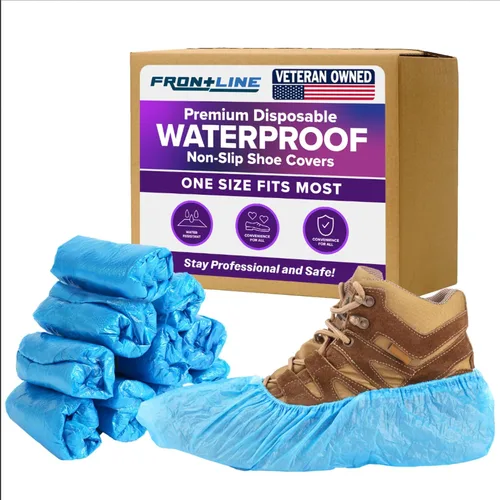 Frontline Fundas de zapatos desechables impermeables, plástico premium grueso reciclable, resistencia al deslizamiento, duraderas, botines para
