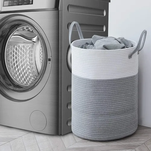 Miniatura 3 de Youdenova - Canasta para lavandería de cuerda tejida de algodón plegable de 58 litros; ideal como canasta de almacenamiento de ropa, mantas, Gris