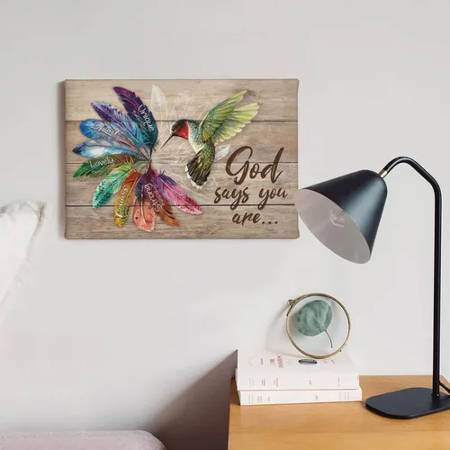 Miniatura 7 de Arte de pared de colibrí cristiano con texto en inglés "God says you ers", impresiones en lienzo, pintura rústica de pájaros de campo, obras de arte