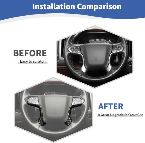 Miniatura 3 de RT-TCZ para Tapa de Panel de Volante de Fibra de Carbono para Chevrolet Silverado/Suburban/Tahoe 2014-2018 para GMC Sierra/Yukon 2014-2018 Negro