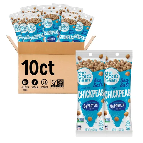 Miniatura 10 de The Good Bean Crunchy Garbanzos – Paquete variado – Paquete de 1.4 onzas – Sriracha dulce, sal marina y granos clásicos de garbanzos tostados