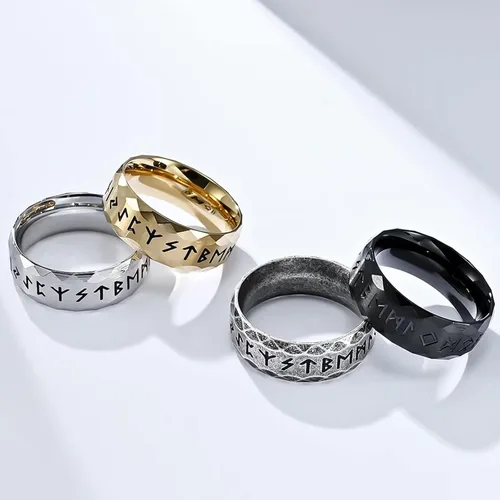 Miniatura 4 de Anillo de runas vikingas nórdicas vintage de 0.315in con símbolo de runa nórdica, anillos celta de acero inoxidable, anillos para el pulgar