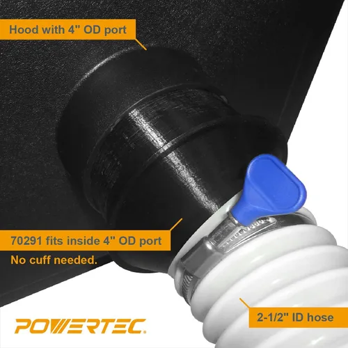 Miniatura 5 de POWERTEC 70291-P2 - Puerto de polvo de 4 pulgadas a reductor de manguera de 2-1/2 pulgadas, accesorios de recolección de polvo para puerto de polvo
