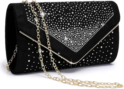 Miniatura 7 de Dasein Bolso de noche con diamantes de imitación para mujer, clutch de ante sintético, bolsos brillantes para fiestas formales, cóctel, boda, cartera