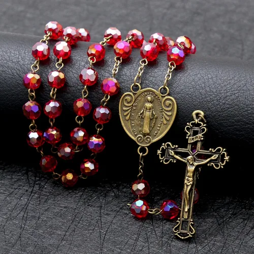 Miniatura 31 de KOMI Rosario de cuentas católicas para mujer, collar de cuentas de rosario con cruz de crucifijo, perlas de cristal, rosario, rosarios, católicos