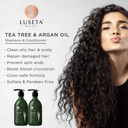 Miniatura 2 de Luseta Champú de aceite de árbol de té, 33.8 onzas, tratamiento natural anticaspa para cabello seco y dañado, sin sulfatos y seguro para cabello