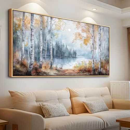 Miniatura 9 de PHAOHUAXM Lienzo decorativo de pared para sala de estar, decoración de pared grande para dormitorio, árbol rojo, tinta, paisaje de montaña, pintura