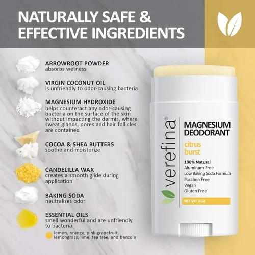 Miniatura 3 de Verefina Desodorante sin aluminio para hombres y mujeres, totalmente natural, hipoalergénico, sin parabenos, no tóxico, libre de crueldad, vegano