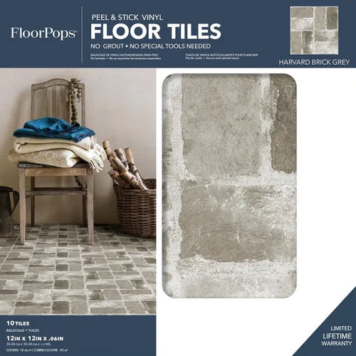 Miniatura 2 de FloorPops Harvard Ladrillo Gris - Azulejos de suelo (pelar y pegar)