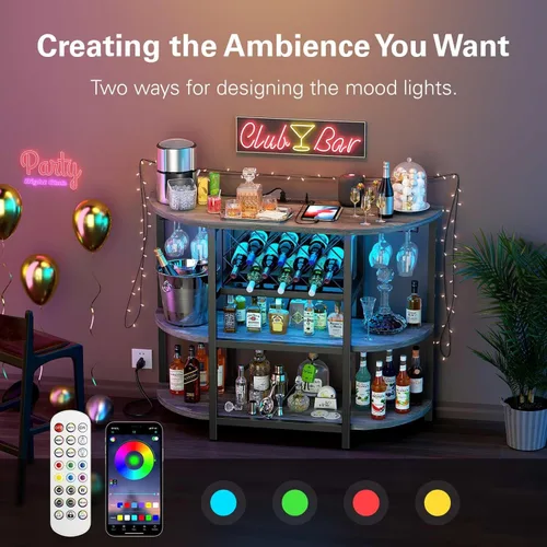 Miniatura 4 de Zarler Carrito de bar con toma de corriente fácil de montar, gabinete de bar LED para el hogar, para licor, 47.3 pulgadas de largo x 15.8 pulgadas