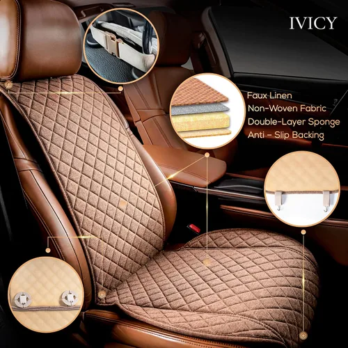 Miniatura 2 de IVICY Funda de asiento de automóvil de lino sintético para automóviles, duradera y antideslizante, fundas protectoras para asiento delantero