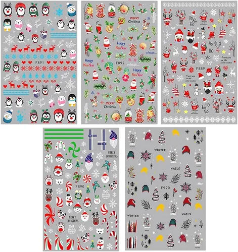 Miniatura 3 de 10 calcomanías de uñas de Navidad de invierno para mujeres, dibujos animados 3D, alce, muñeco de nieve, campanas de Papá Noel, copo de nieve