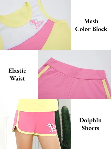 Miniatura 3 de nomachalt Girls Shorts Sets Kids Summer 2 Piece Outfits Clothes Tennis Running Tank Top Shirts Dolphin Shorts