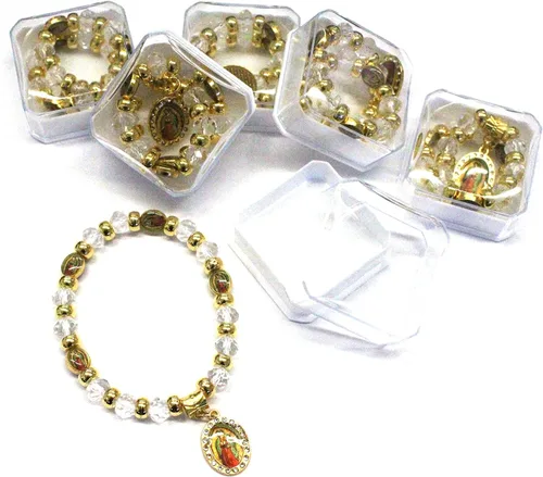 Ooki 12 piezas de oro transparente Lady Guadalupe Virgen María con cuentas, rosario para niña, niño, pulsera de bautismo, recuerdos de fiesta,
