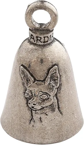Guardian Bell Campana de buena suerte Chihuahua con llavero y bolsa de regalo de terciopelo negro | Campana de motocicleta | Peltre sin plomo |