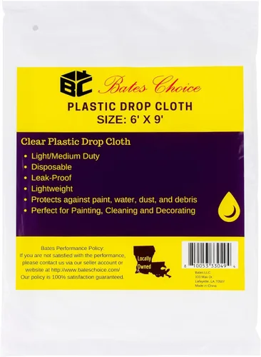 Bates - Paquete de 2 paños de plástico, 6 x 9 pies, lona de plástico transparente para pintar