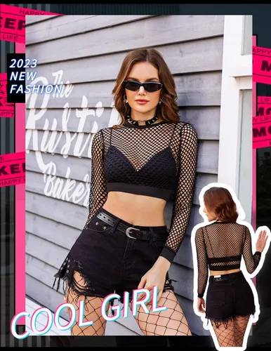 Miniatura 5 de Avidlove Fishnet Top for Women Fishnet Crop Top Long Sleeve Fishnet Shirt Fishnet Long Sleeve Top