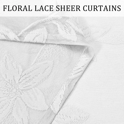 Miniatura 4 de DWCN Paquete de 2 cenefas de encaje floral para cocina, 52 x 18 pulgadas, con bolsillo para barra, cortina de gasa para ventana pequeña, cocina