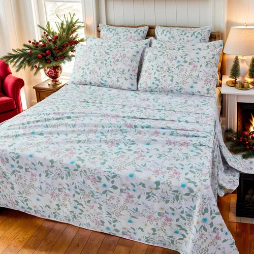 Miniatura 23 de FADFAY Juego de sábanas de cama tamaño King 100% algodón, color verde salvia, patrón floral de rosas rojas de campo francés, ropa de cama de lujo