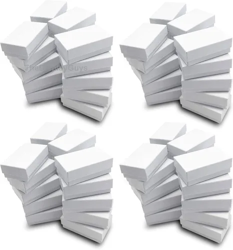 Miniatura 8 de TheDisplayGuys - Paquete de 100 cajas de cartón rellenas de algodón #21 para joyería, diseño de remolino blanco (2.6 x 1.6 x 1.0 pulgadas)