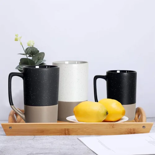 Miniatura 6 de Juego de 2 tazas de café grandes de 16 onzas, tazas de té negro para comedor, tazas altas de cerámica con asa, taza grande a granel con moteado