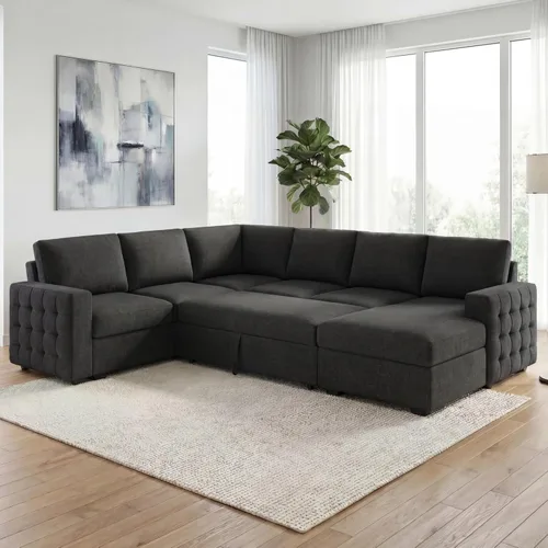Miniatura 10 de HONBAY Sofá Seccional Sleeper con Cama Extraíble Sofá Seccional en Forma de U Cama Sleeper con Chaise de Almacenamiento Sofá Seccional Sleeper de 6