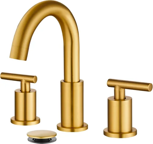 Miniatura 11 de gotonovo Grifo de Lavabo de Baño de 3 Orificios 2 Manijas con Desagüe Emergente con Válvulas Mezcladoras de Agua Caliente y Fría Grifo de Baño Negro