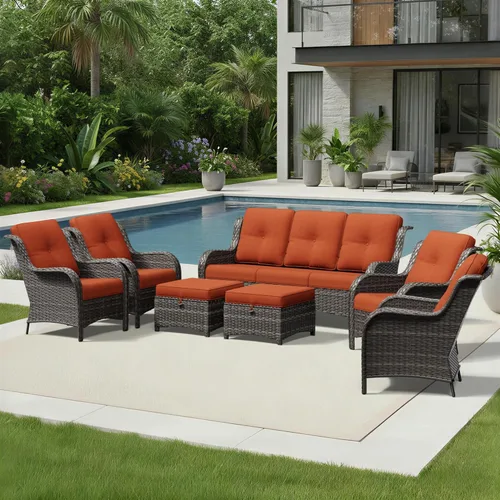 Miniatura 168 de Joyside Juego de sillas de mimbre para patio, juego de 3 piezas de mimbre para exteriores con 2 sillas reposabrazos y 1 mesa auxiliar para terraza