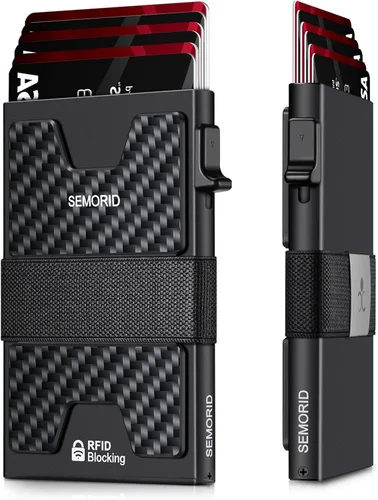 Miniatura 91 de Cartera delgada de aluminio para hombre, placa trasera expandible duradera, bloqueo RFID, billetera desplegable de metal minimalista, con capacidad