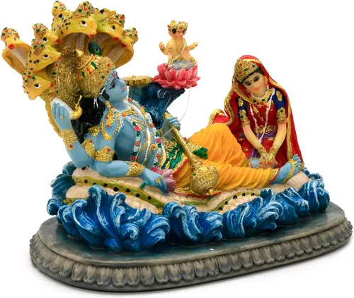 Miniatura 6 de alikiki Estatua hindú de Dios Señor Vishnu – 8.3 pulgadas de largo Mahavishnu figura divina deidad hindú para adoración espiritual, hogar, oficina