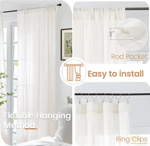 Miniatura 6 de BGment Cortinas de lino café de 30 pulgadas de largo para ventana pequeña, cortinas de media ventana beige semitransparentes ligeras con bolsillo