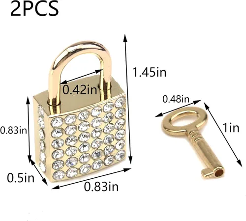 Miniatura 2 de Candado decorativo cuadrado pequeño de aleación de zinc, 2 piezas, cerradura decorativa brillante con llave para gabinete de equipaje, bolso, joyero