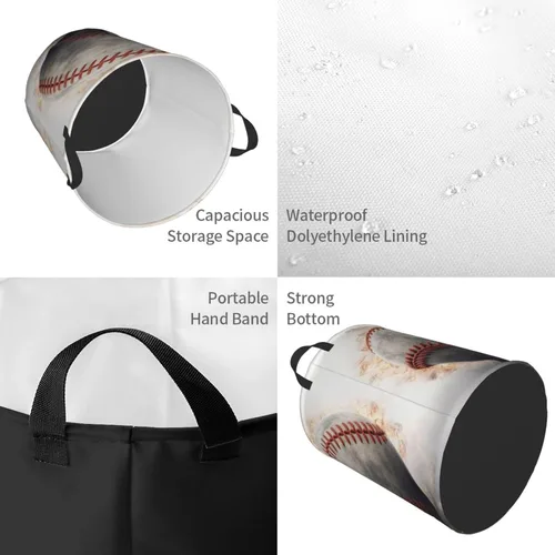 Miniatura 4 de Cesta circular con estampado de béisbol, impermeable, organizador de almacenamiento, cesta de lavandería con asas para ropa, juguetes, tamaño mediano