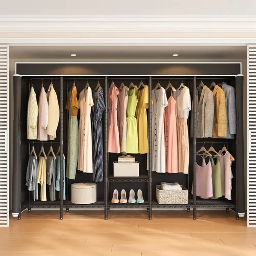 Miniatura 4 de Higeego Perchero de Ropa Resistente de 94.5" de Ancho con Cubierta, Perchero de Ropa H5C con Estantes Ajustables Armario Closet Independiente