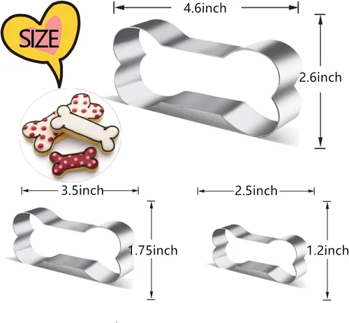 Miniatura 3 de Juego de cortadores de galletas con forma de hueso de perro, molde de galletas de acero inoxidable para perros y gatos Dogbone