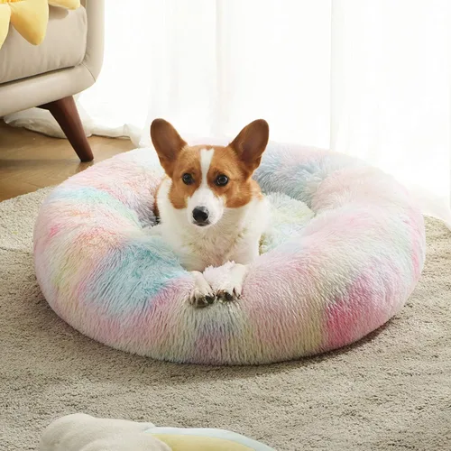 Miniatura 46 de WESTERN HOME WH Cama calmante para perros y gatos, dona acogedora anti-ansiedad, cama redonda cálida y acogedora de piel sintética, suave y azul